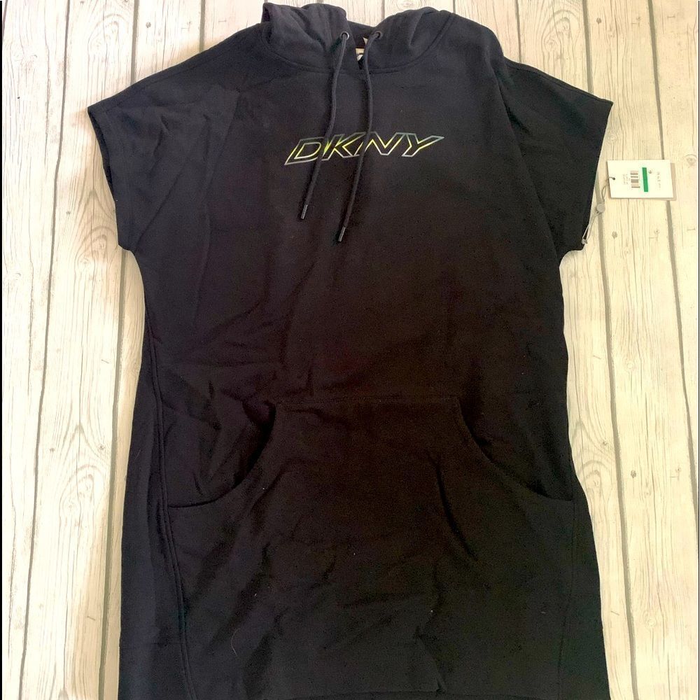 DKNY hooded black sweatshirt dress-large-NWT